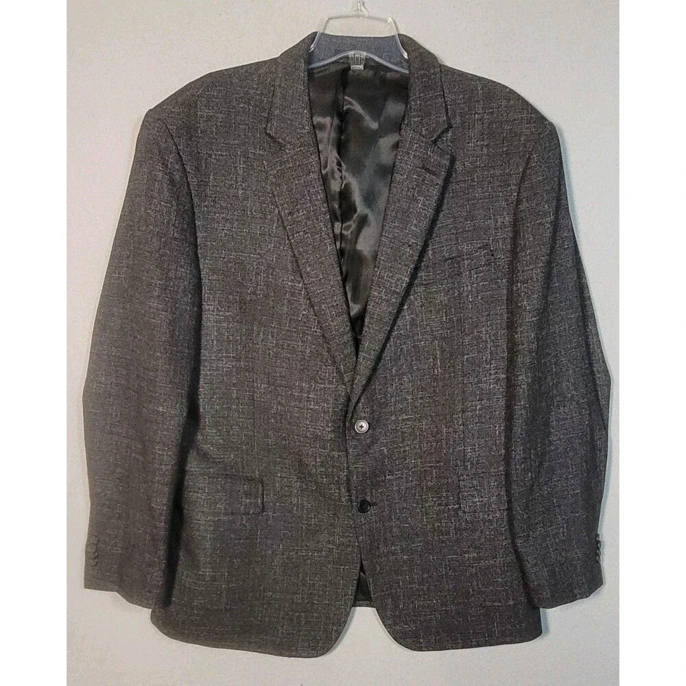 Kenneth Cole AWEARNESS Sportscoat 48L Black Speckled Stretch Wool Blend Blazer
